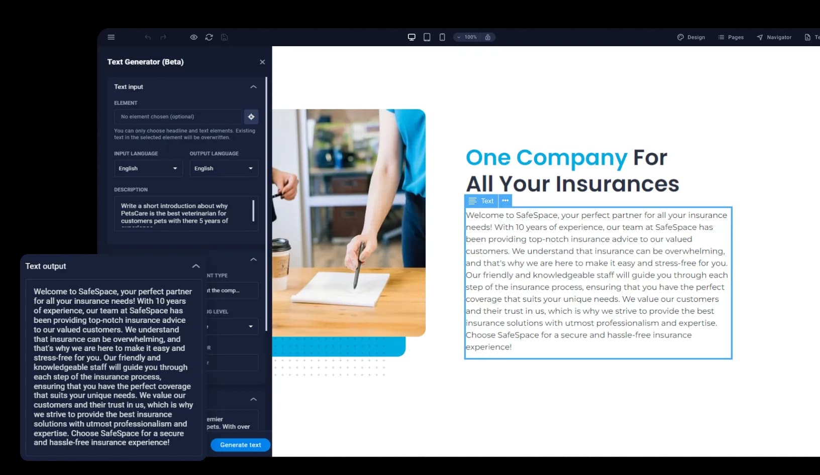 Sitejet AI website builder content generation